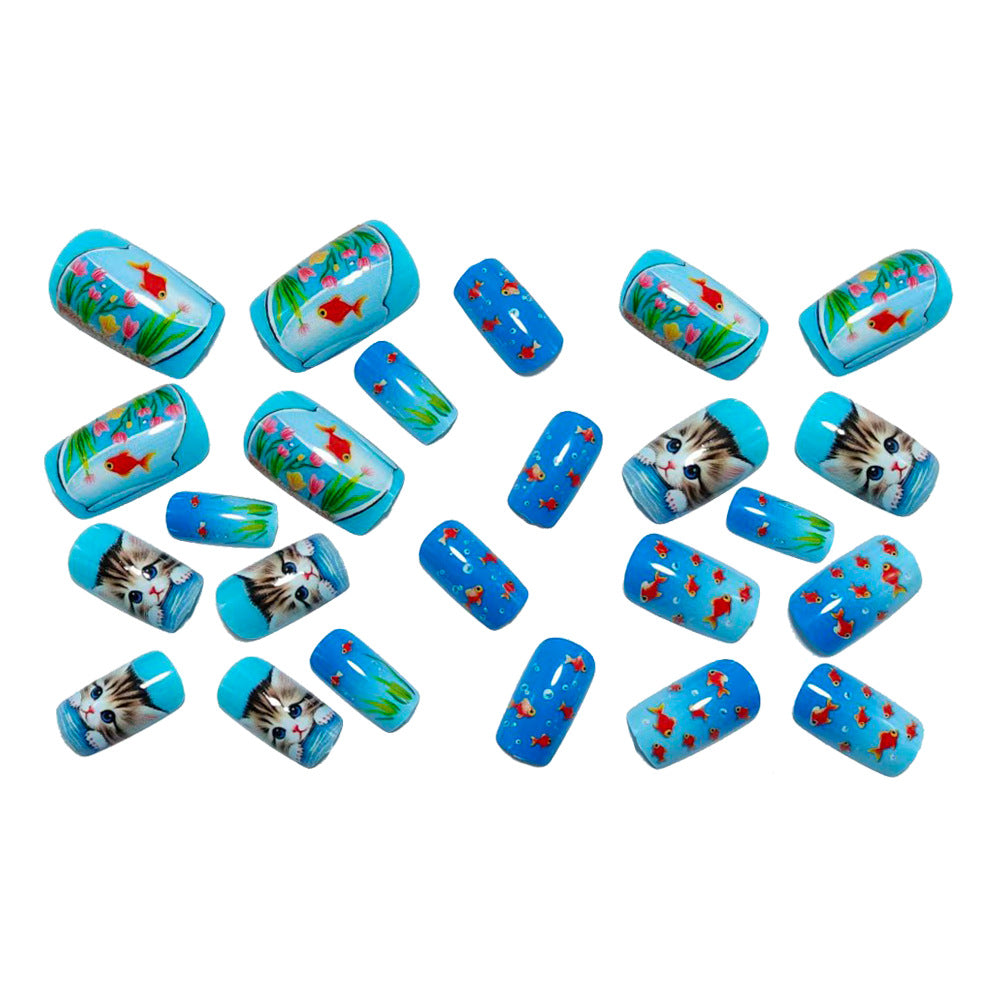 Nail art with playful cat and fish design Bowlift