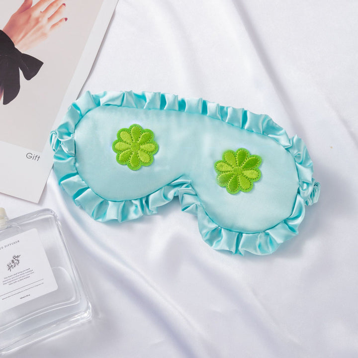 Women's embroidered satin sleep mask with gathered ruffled edge and soft padding Bowlift