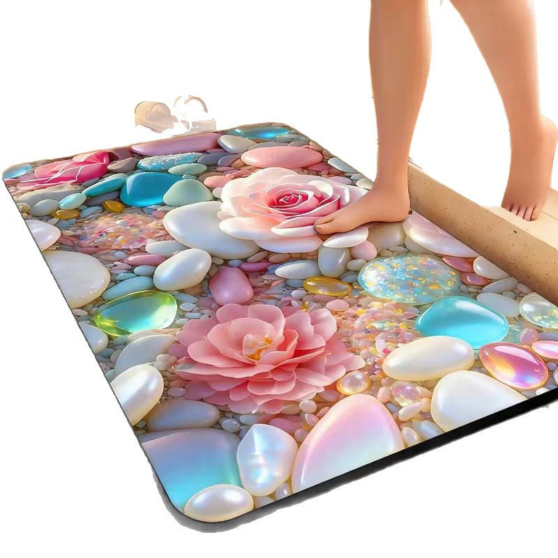 Decorative Floral Pattern Bath Mat Bowlift