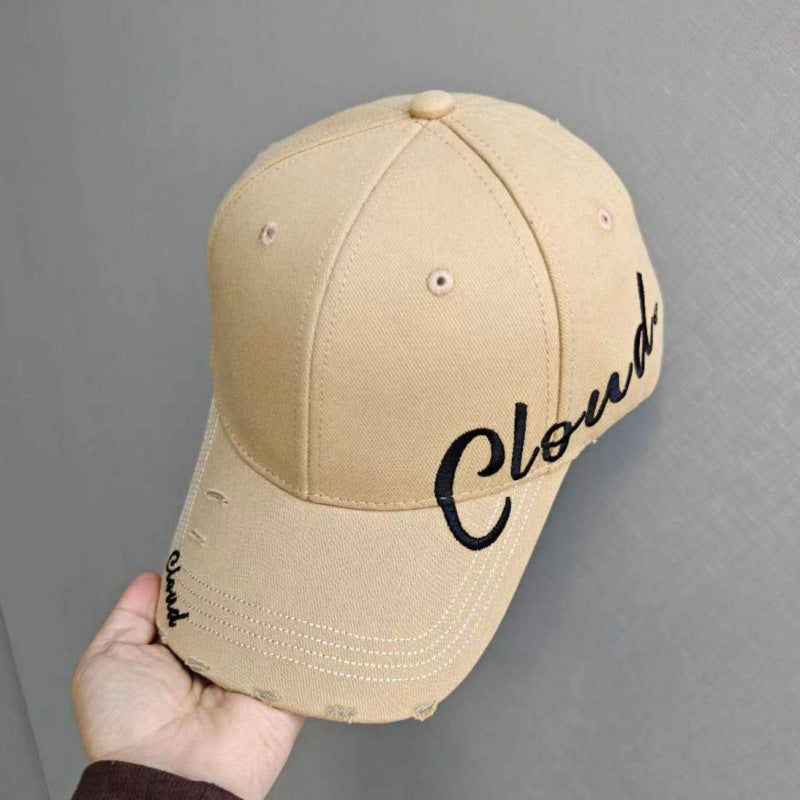 Women's Distressed Cotton Baseball Cap with Scripted Design Bowlift