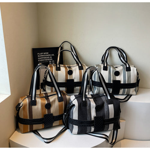 Stylish Striped Weekend Duffel Bag Bowlift