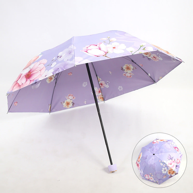 Ladies Folding Umbrella with Elegant Floral Design Bowlift
