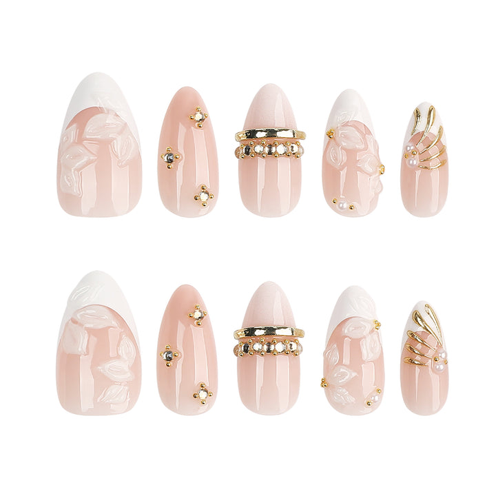 Artful nail art with floral and rhinestone accents Bowlift