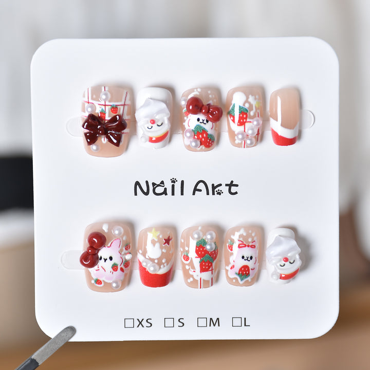 Whimsical Character-Themed Press-On Nail Art Bowlift