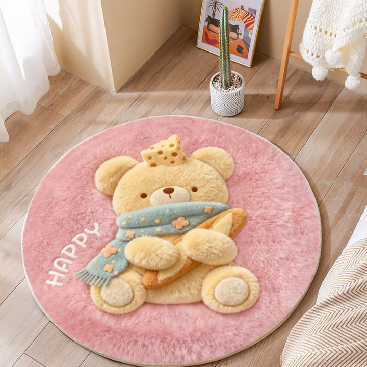 Cute Cat-Themed Plush Round Mat