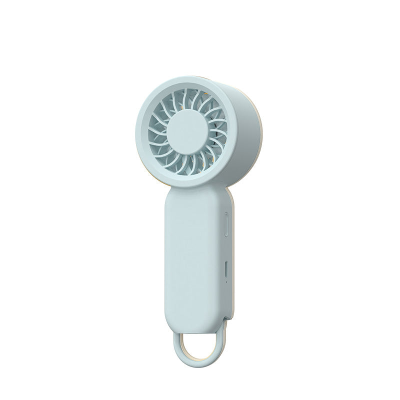 Unisex portable hand fan with rechargeable battery, quiet brushless motor, ergonomic grip, and carrying loop Bowlift