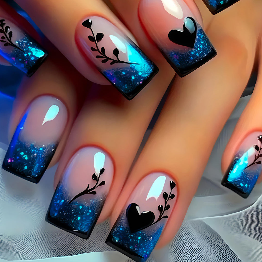 Glamorous Artificial Nails with Shimmering Ombre Design Bowlift