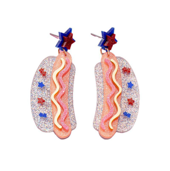 Women's nan novelty glitter hot dog dangle earrings with star stud Bowlift