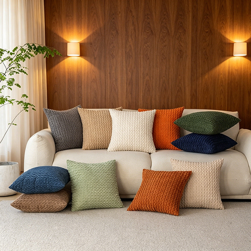 Textured chenille waffle throw pillow with plush insert Bowlift
