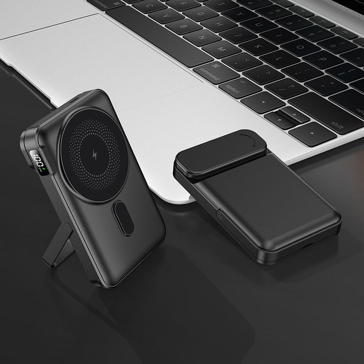 Portable power bank with integrated stand function and digital charging status display Bowlift