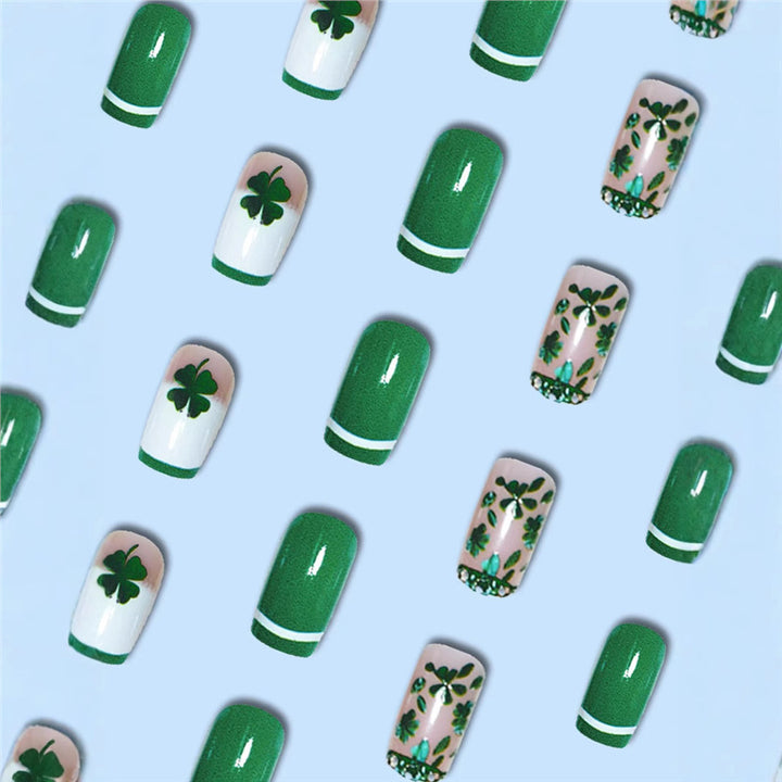 Artistic Shamrock-Themed Press-On Nail Set Bowlift