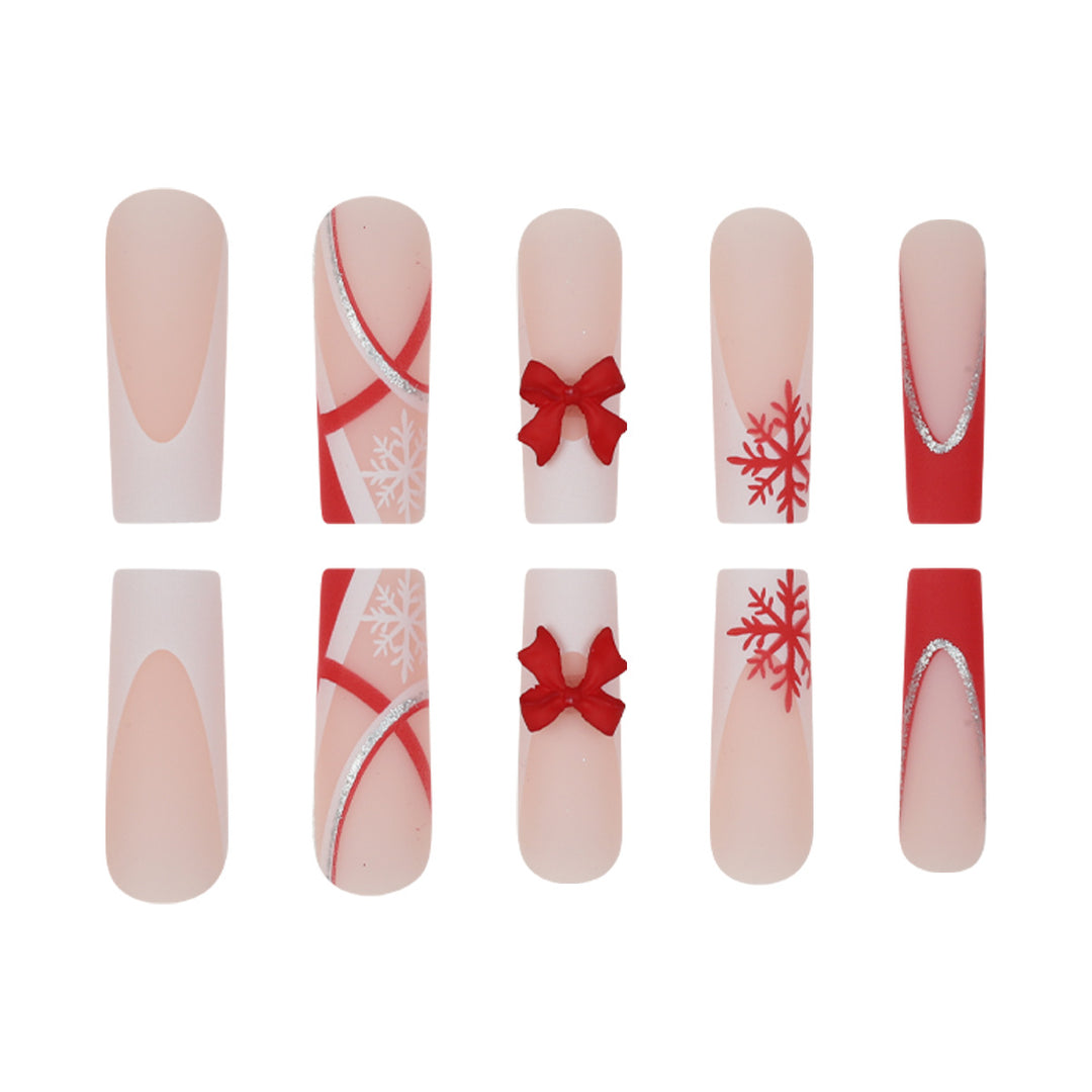Festive Christmas Themed Press-On Nail Art Bowlift