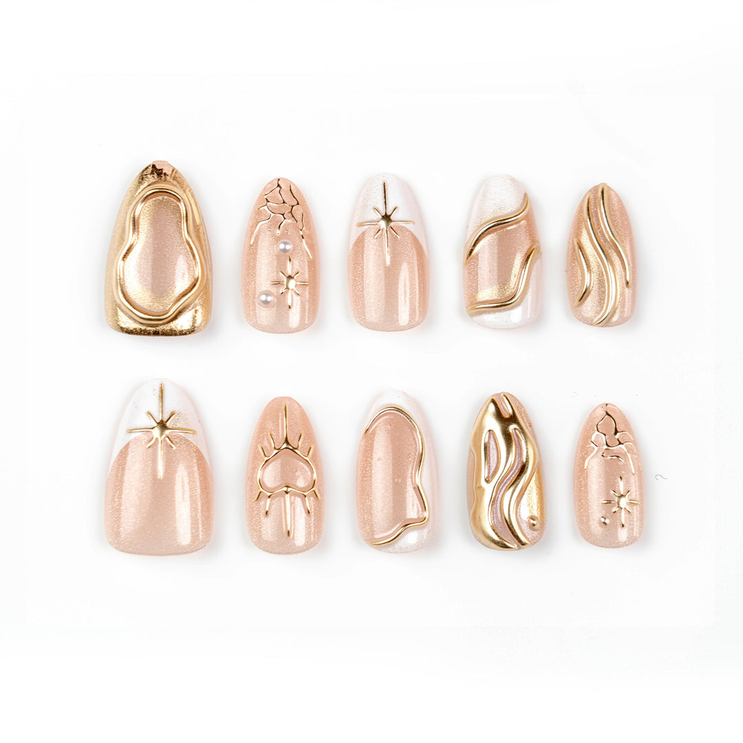 Artistic 3D Nail Tips with Glitter and Bead Decoration Bowlift