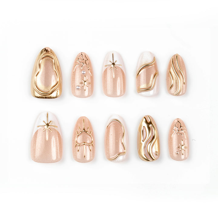 Artistic 3D Nail Tips with Glitter and Bead Decoration Bowlift