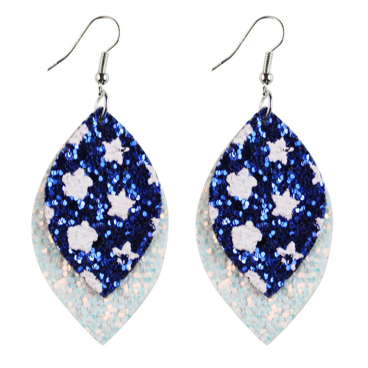 Women's star stripe print faux leather drop earrings with fishhook Bowlift