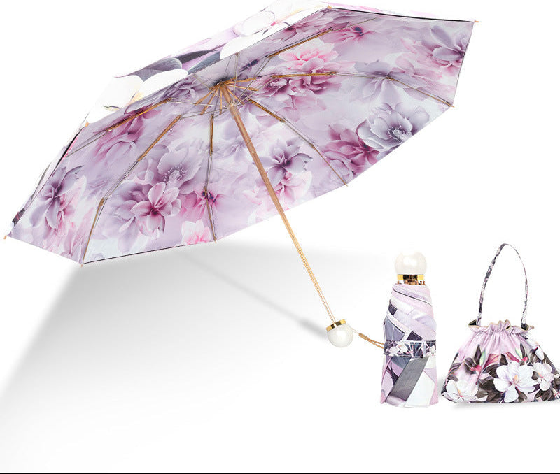 Ladies Foldable Sun Protection Umbrella with Elegant Flower Design Bowlift