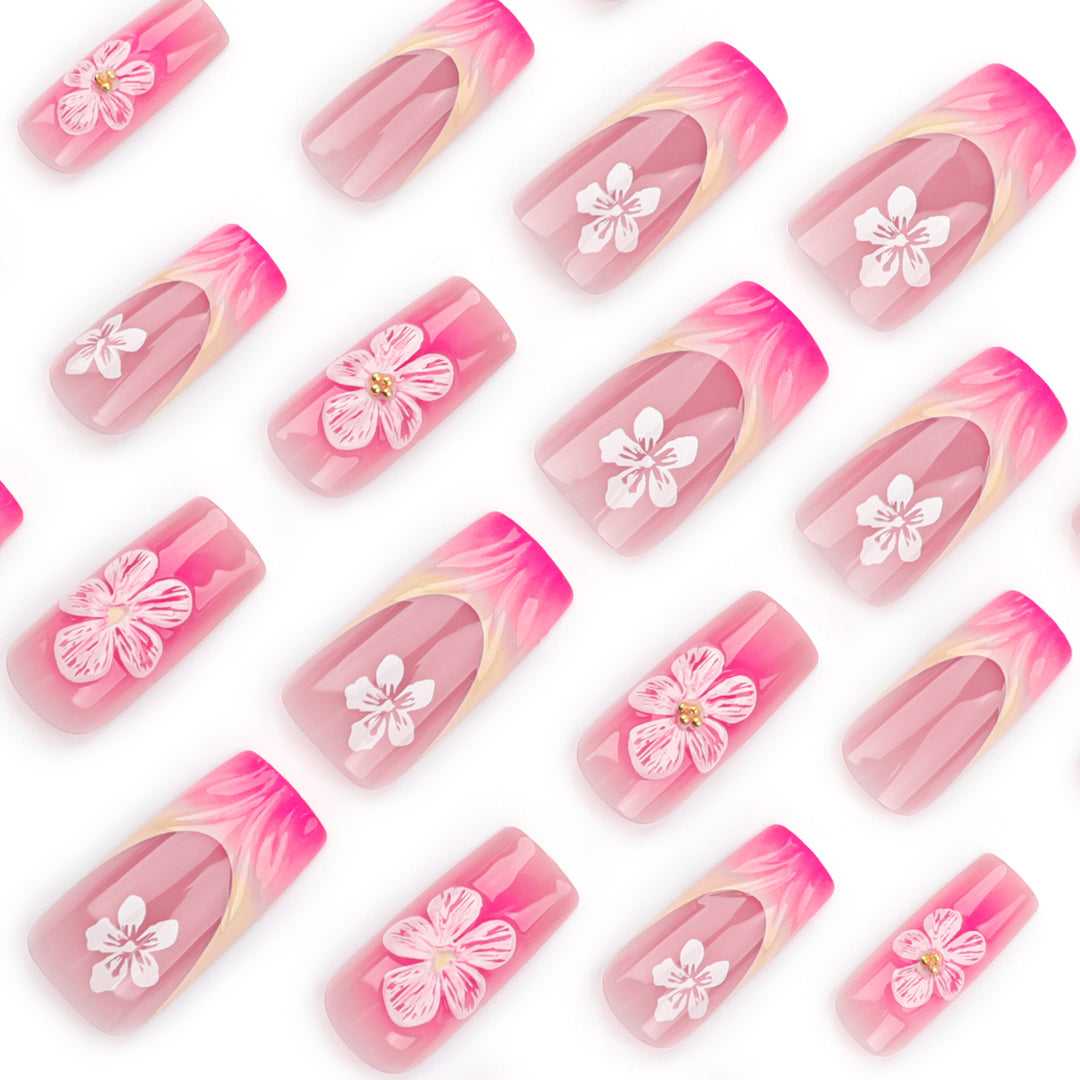 Artistic Nail Extensions with Floral Designs Bowlift