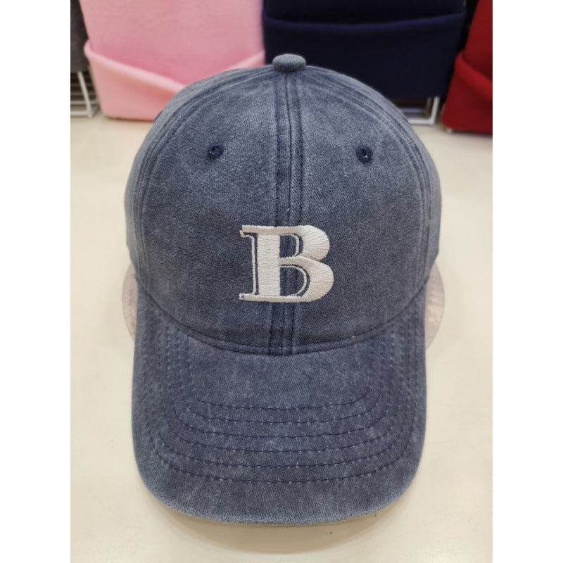 Women's Distressed Cotton Baseball Cap with Letter Embroidery Bowlift