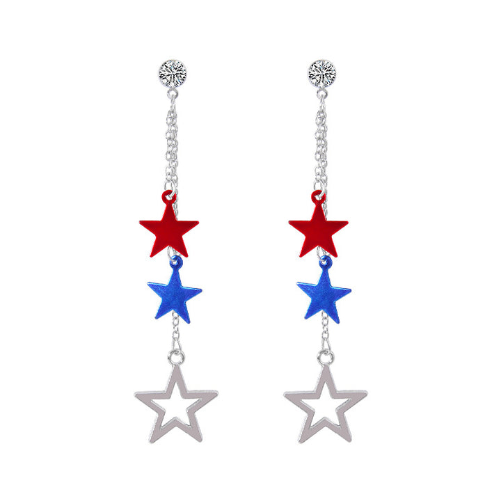 Women's long multi-layer star drop earrings with crystal embellishments and rhodium-plated alloy Bowlift