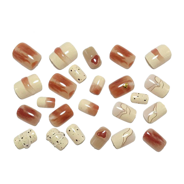 Artificial Nail Set with Marbled Design and Glitter Effects Bowlift