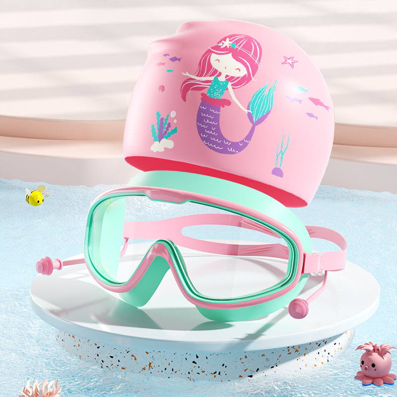 Kids Dinosaur-Themed Swim Mask and Cap Set Bowlift