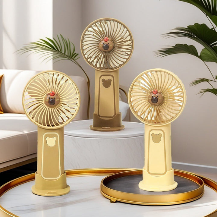 Women's Portable Mini Hand Fan with Cute Bear Design Bowlift