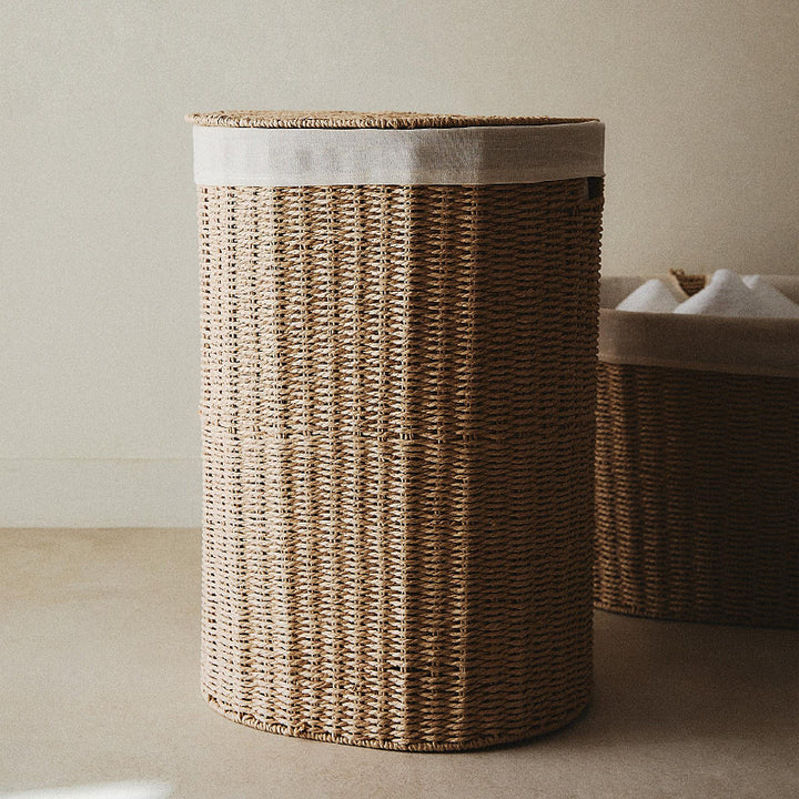 Round laundry basket made of natural materials Bowlift