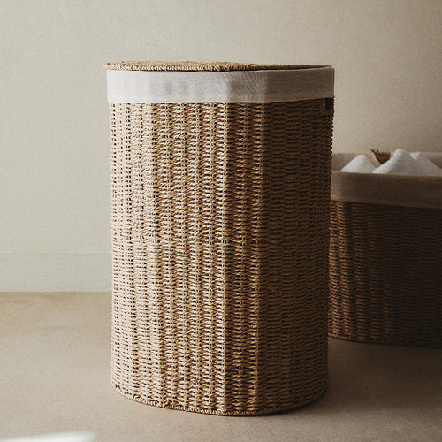 Round laundry basket made of natural materials Bowlift