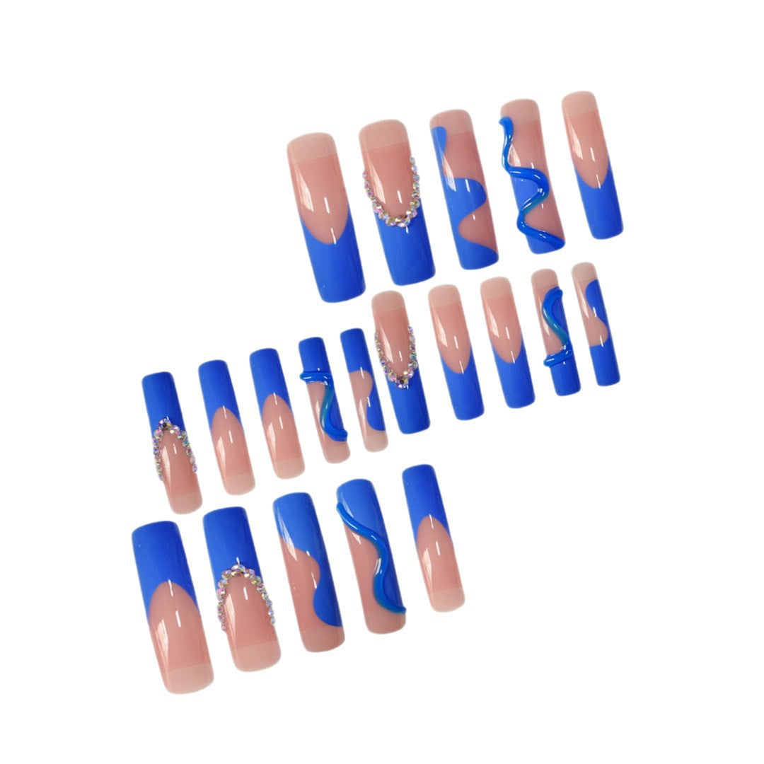 Decorative Long Acrylic Press-On Nails with Rhinestone Accents Bowlift