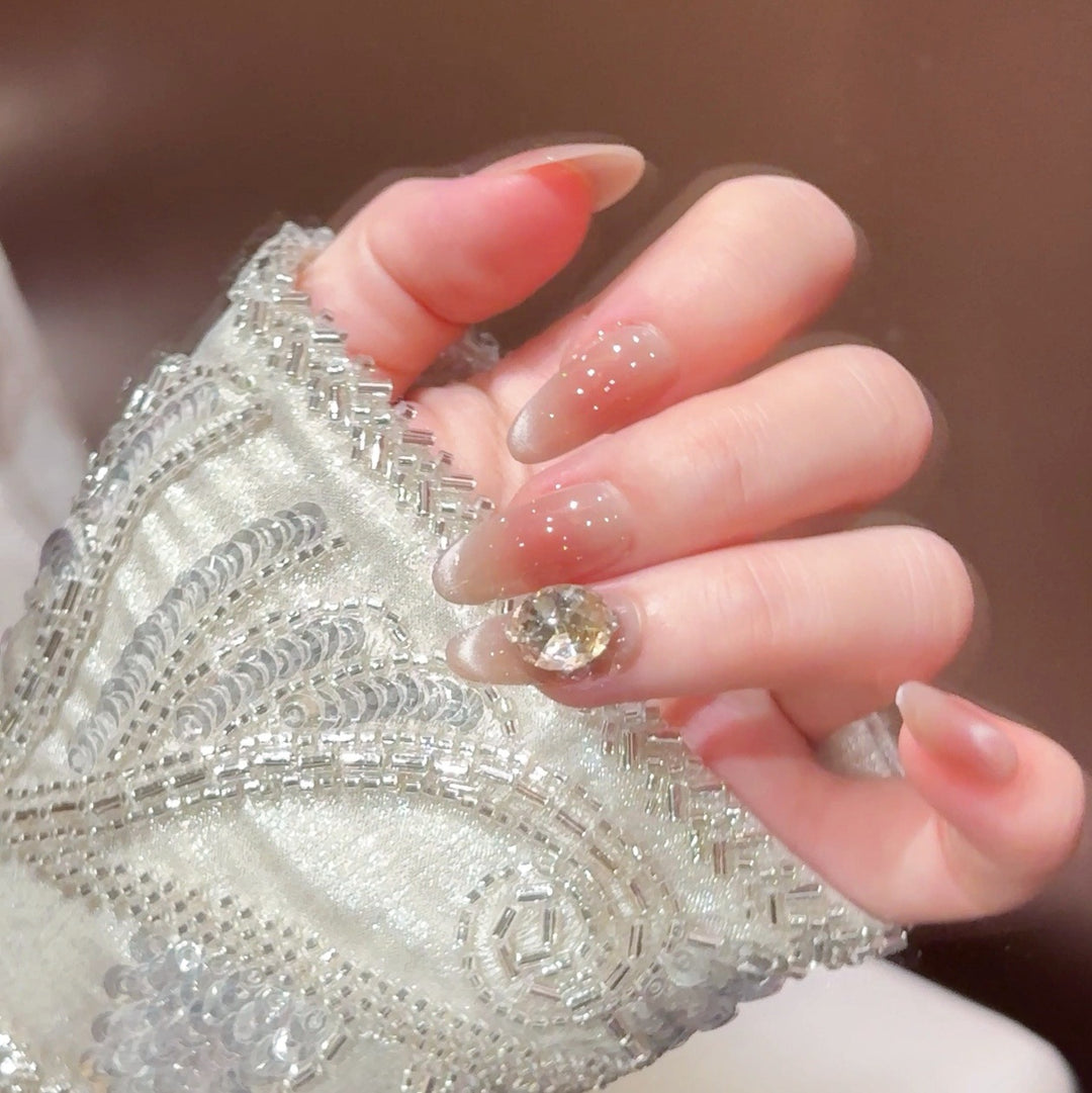 Elegant Crystal-Accented Press-On Nail Set Bowlift