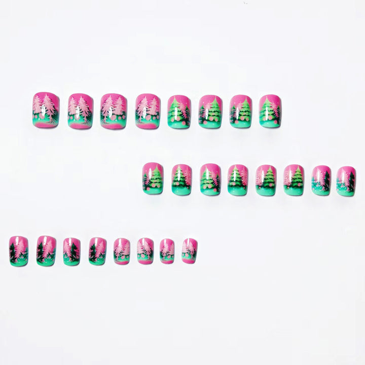 Artificial nails with festive Christmas tree design Bowlift
