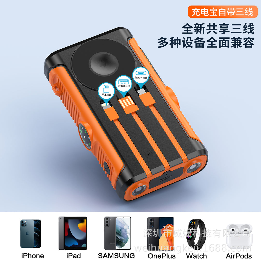 Rugged Solar Power Bank with Built-in Triple Charging Cables Bowlift