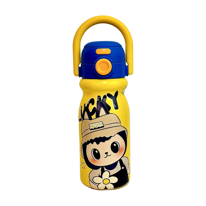 Women's water bottle with fun animal design and ergonomic carrying handle Bowlift