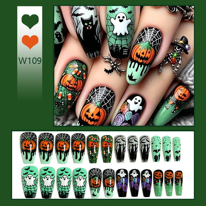 Artificial nail set with spooky Halloween designs Bowlift