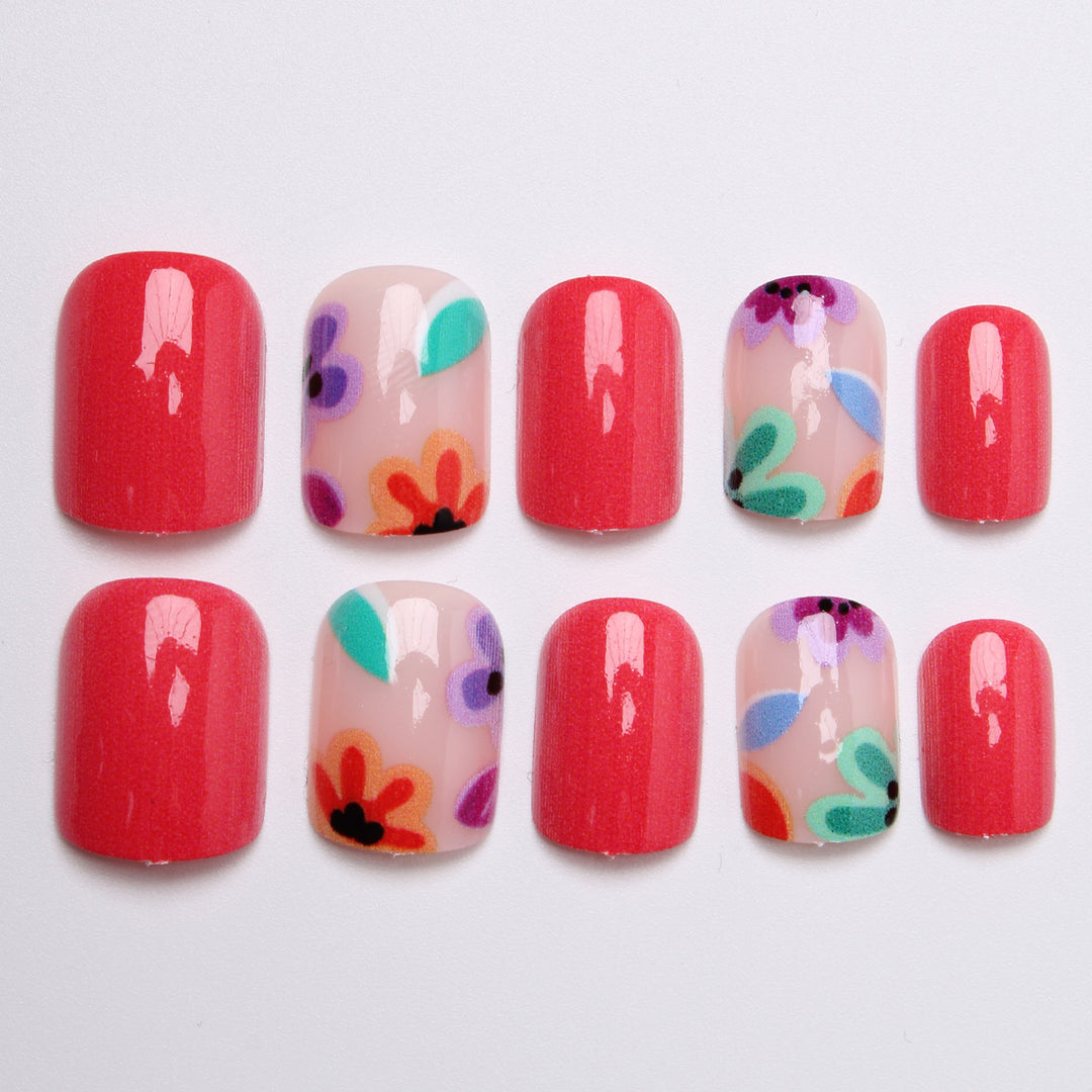 Artificial nail set with colorful flower designs Bowlift
