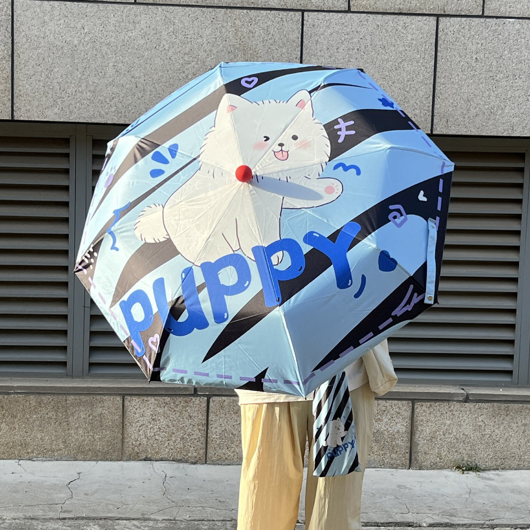 Ladies elegant folding umbrella with ergonomic wooden handle and protective carrying case Bowlift