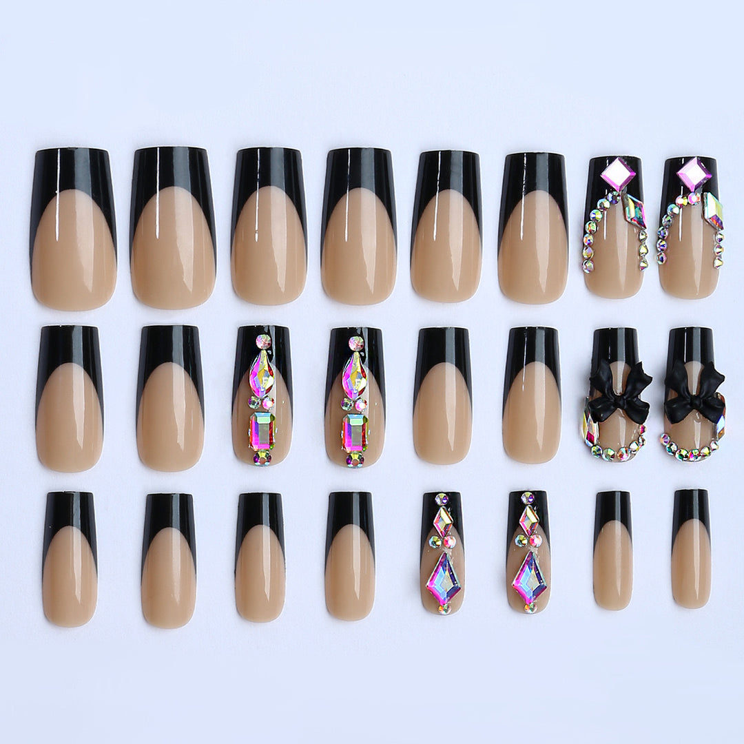 Glamorous artificial nail set with sparkling rhinestone and bow decorations Bowlift