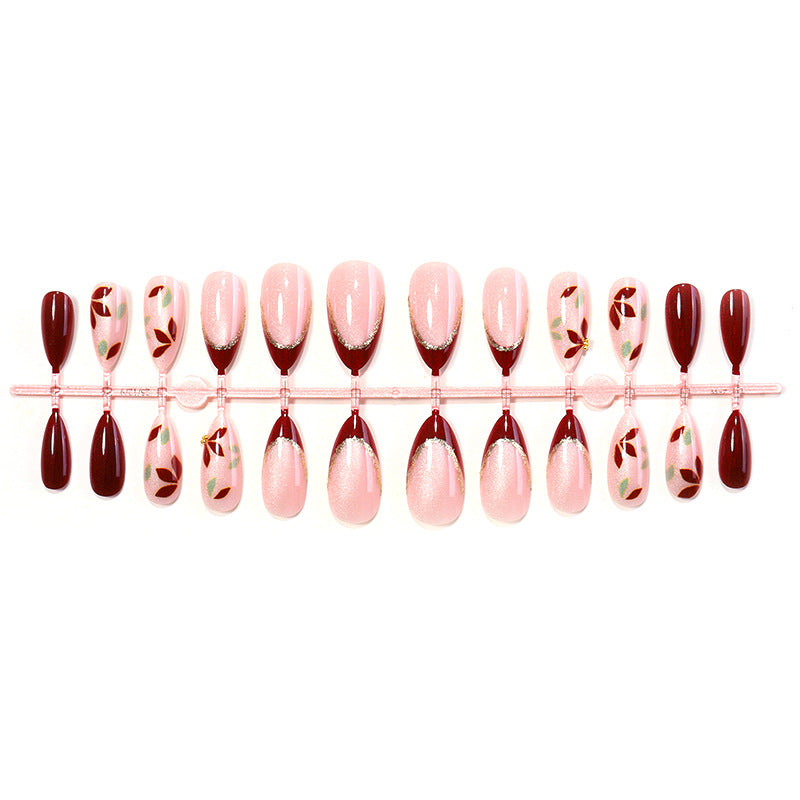 Elegant Press-On Nail Set with Floral Art Bowlift