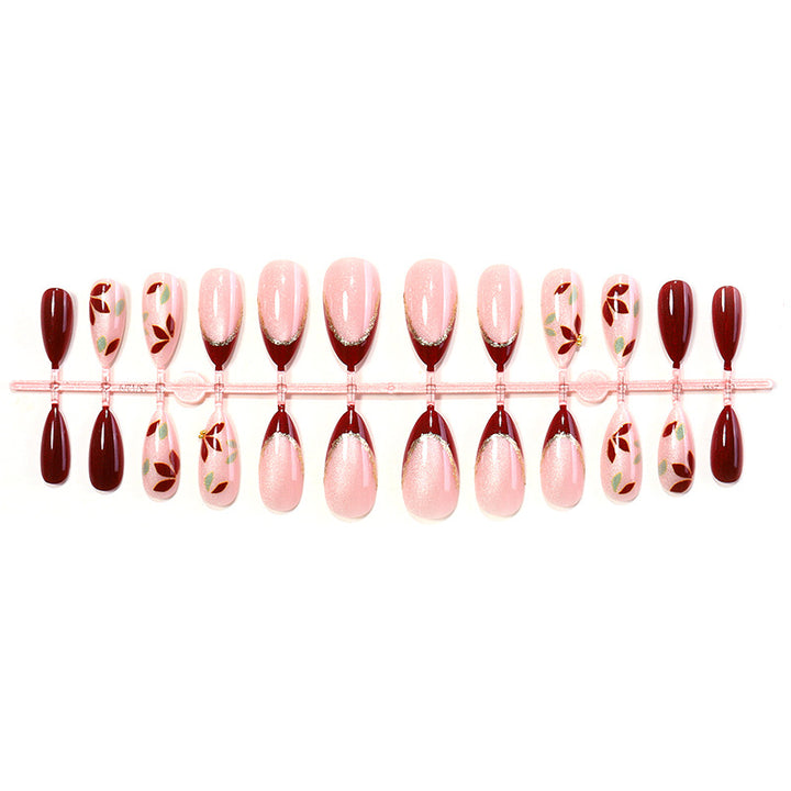 Elegant Press-On Nail Set with Floral Art Bowlift