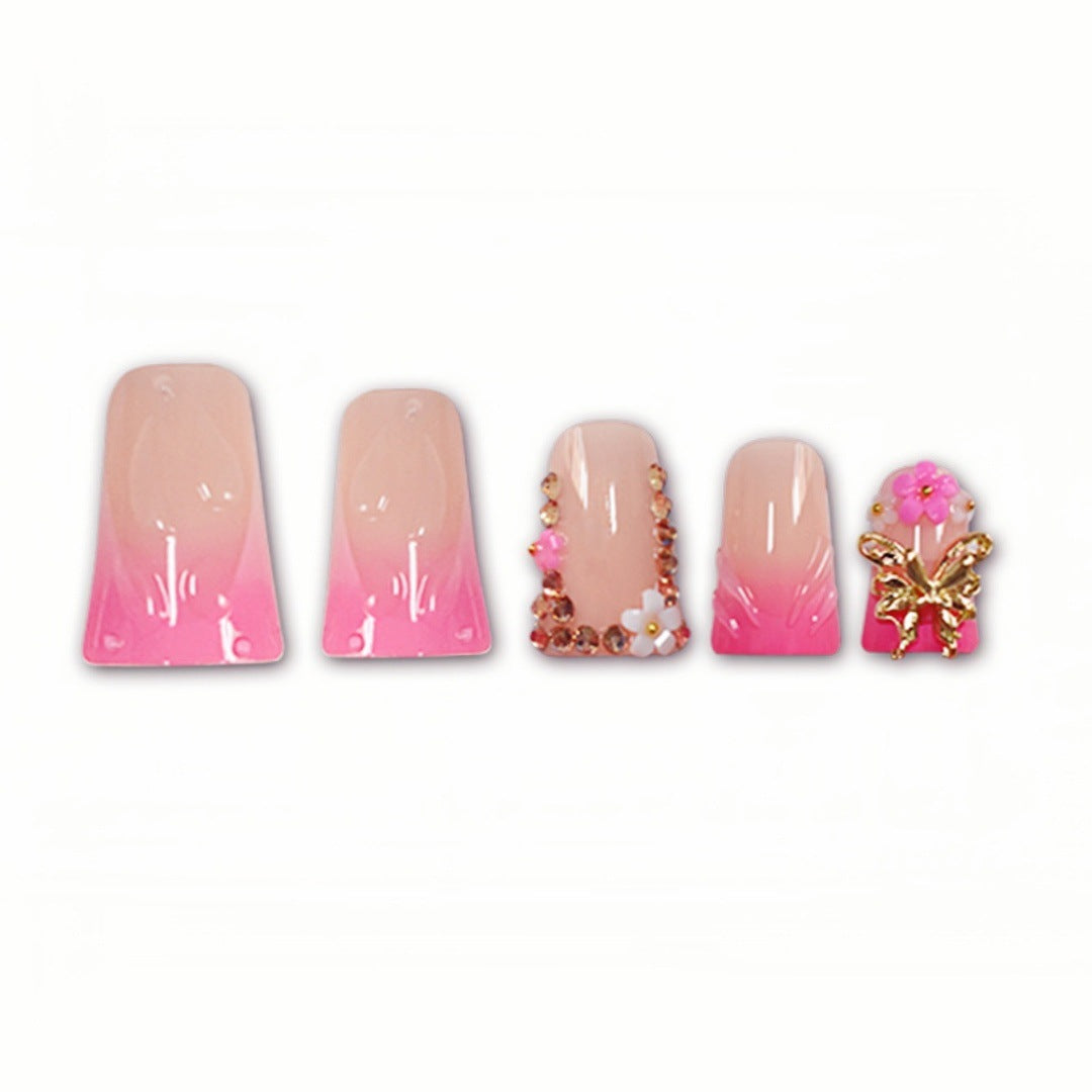 Artistic Long Nail Extensions with Floral Accents Bowlift