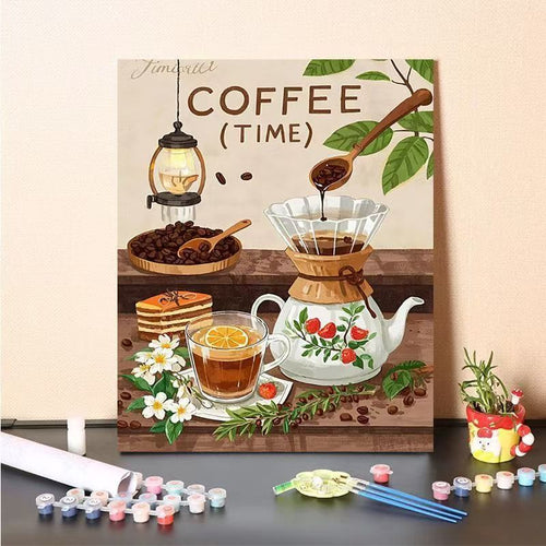 Coffee-Themed Paint by Numbers Canvas Art Kit Bowlift