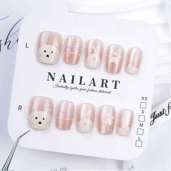Cute Animal-Themed Press-On Nail Art Set Bowlift