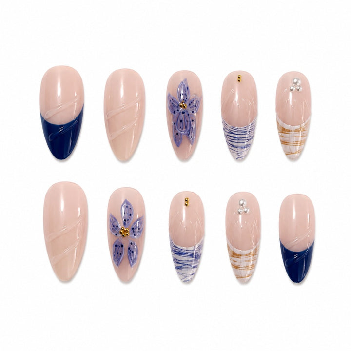 Artificial nails with floral design and elegant tips Bowlift