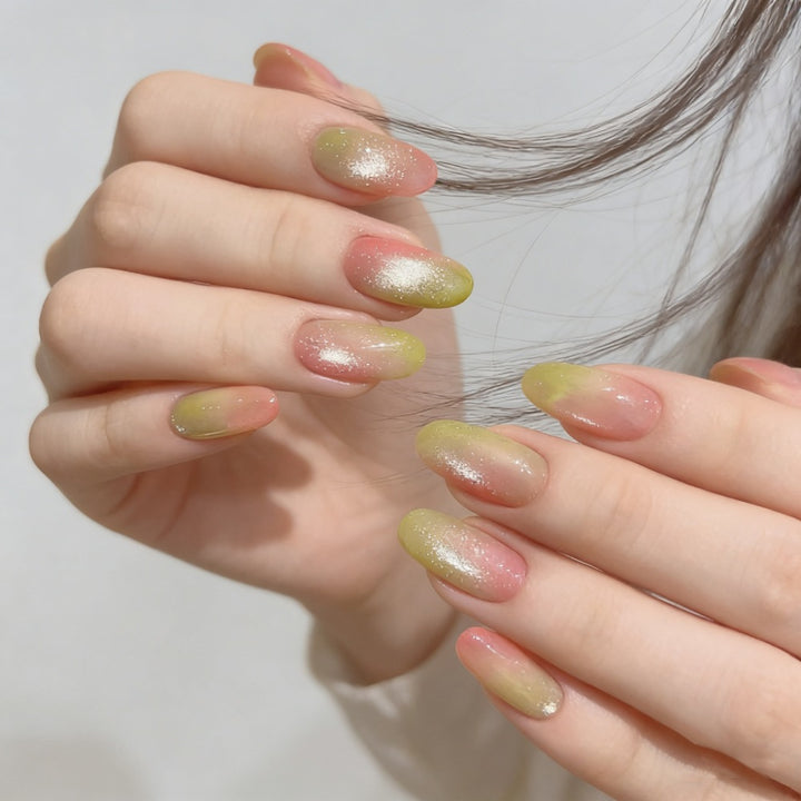 Artificial nails with elegant ombre effect and glitter accents Bowlift