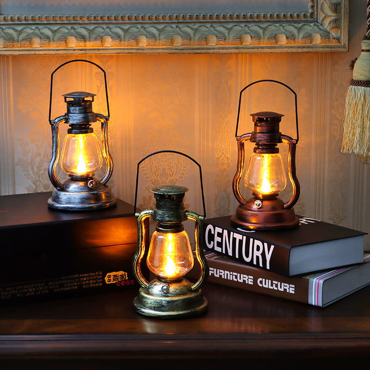 Vintage Style Solar LED Hurricane Lantern With Glass Chimney And Metal Handle Bowlift