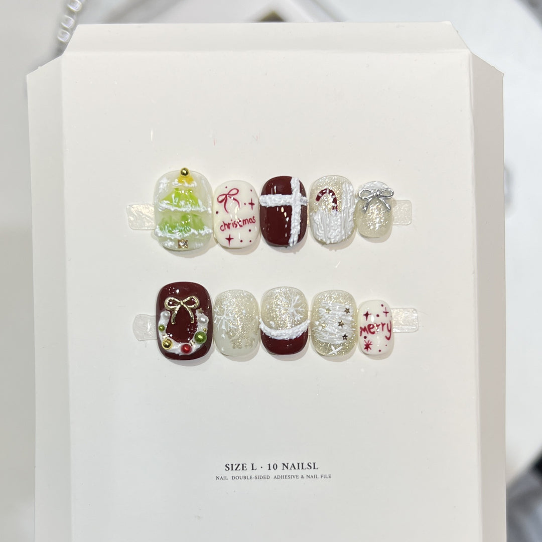 Snowflake-Inspired Glitter Press-On Nail Set Bowlift