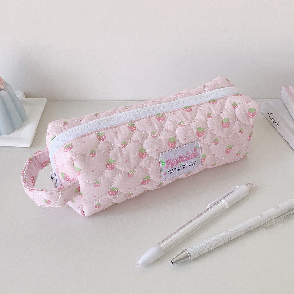 Strawberry Print Quilted Pencil Case Bowlift