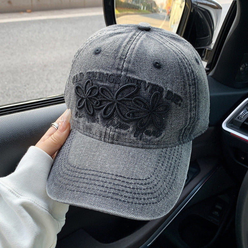 Women's Embroidered Denim Cap Bowlift