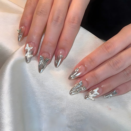 Glamorous Metallic Stiletto Press-On Nails Bowlift