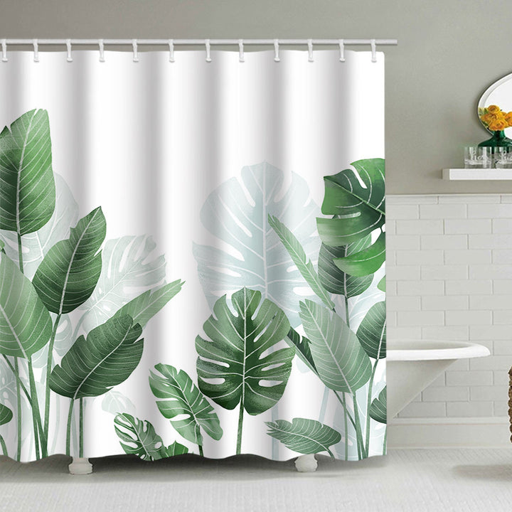 Tropical Leaf Print Shower Curtain Bowlift
